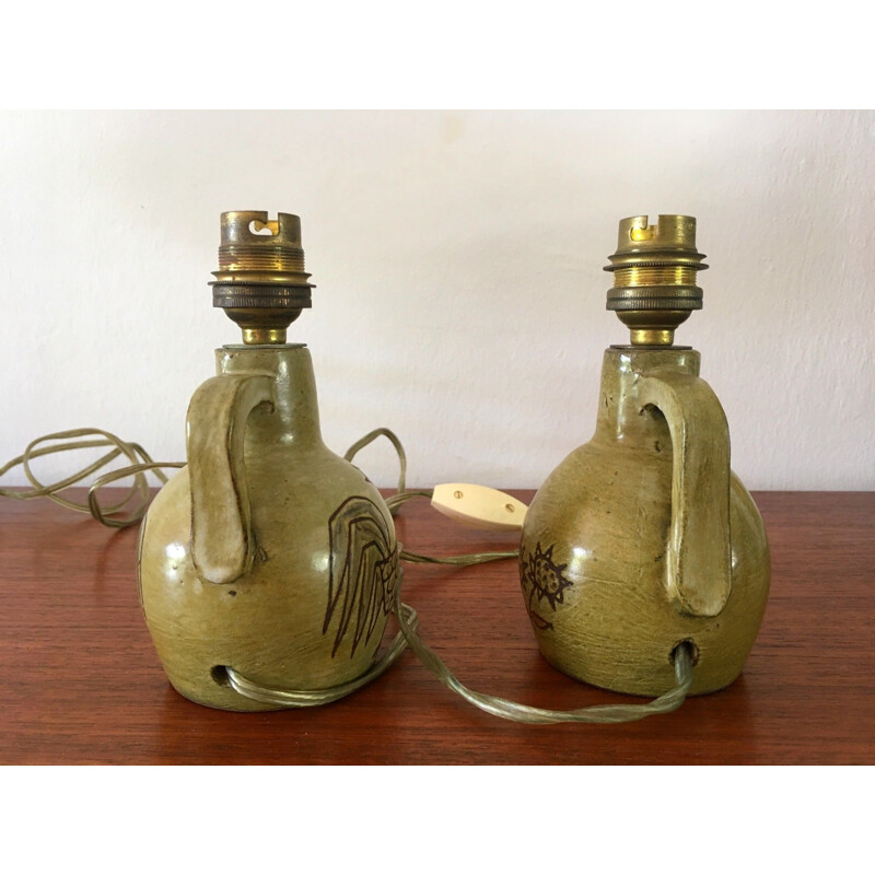 Pair of vintage ceramic lamps by Olivier Pettit, 1950