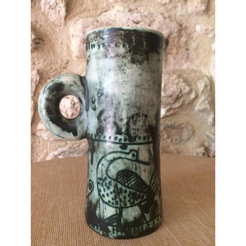 Vintage ceramic pitcher signed by Jacques Blin, 1950s