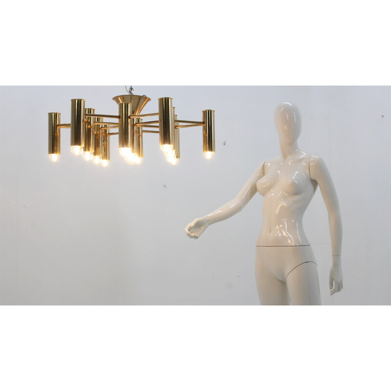 Brass vintage Sciolari chandelier, 1970s