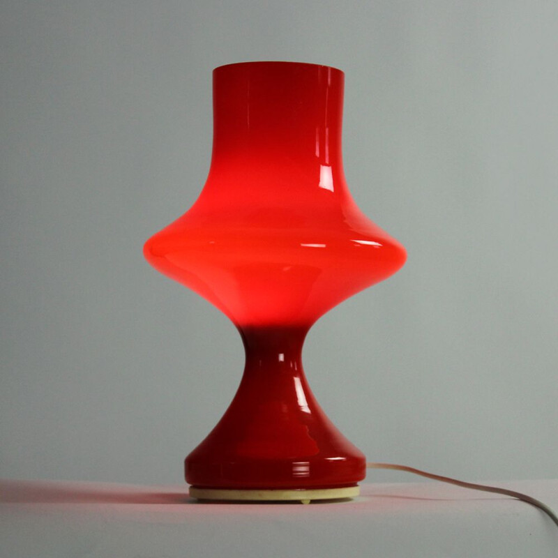 Vintage table lamp in red opaline glass by Stefan Tabery, Czechoslovakia, 1960s
