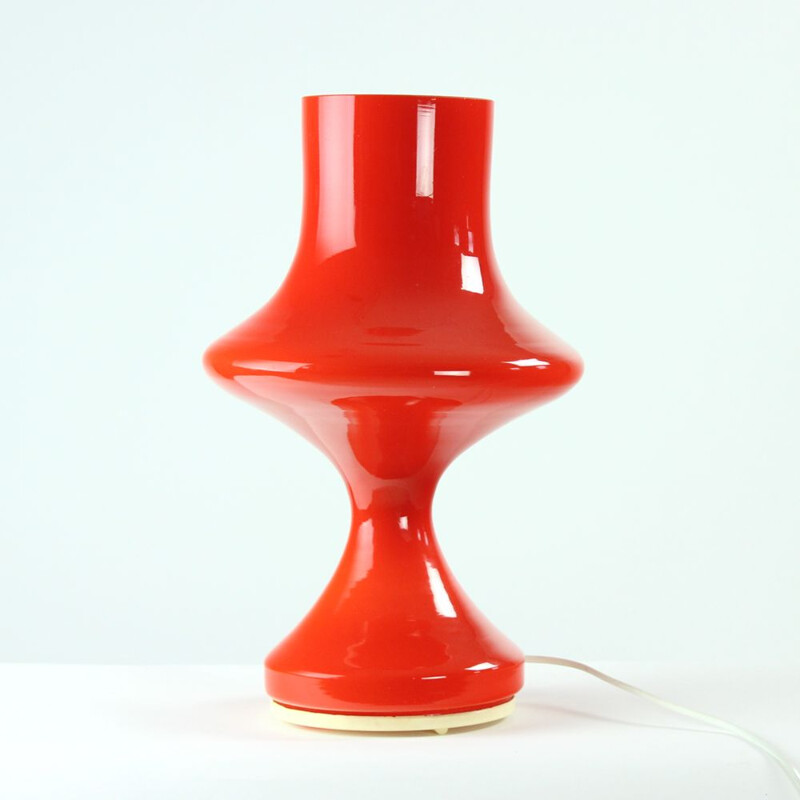 Vintage table lamp in red opaline glass by Stefan Tabery, Czechoslovakia, 1960s