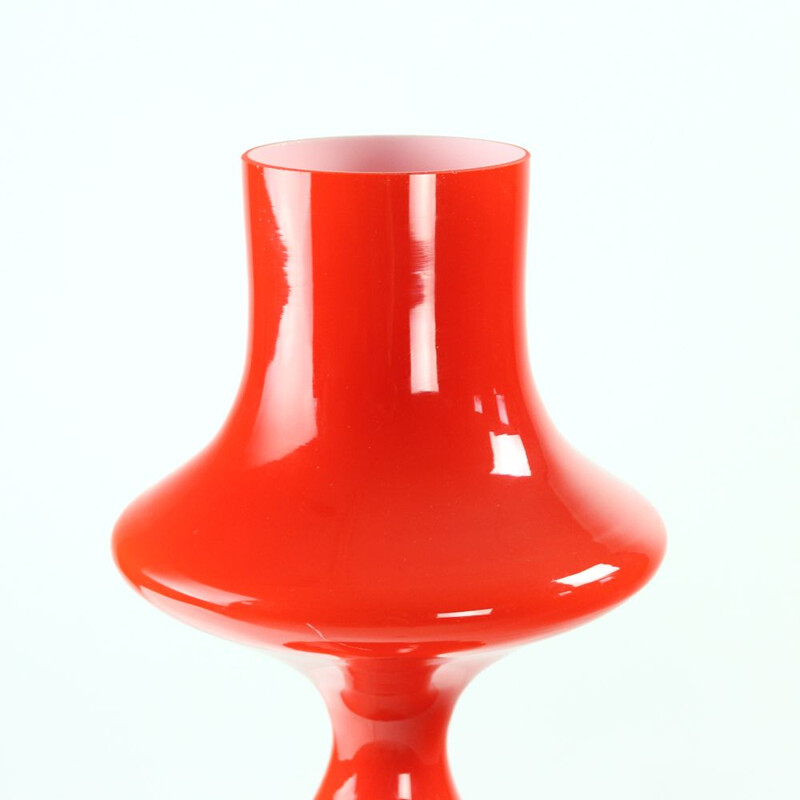 Vintage table lamp in red opaline glass by Stefan Tabery, Czechoslovakia, 1960s