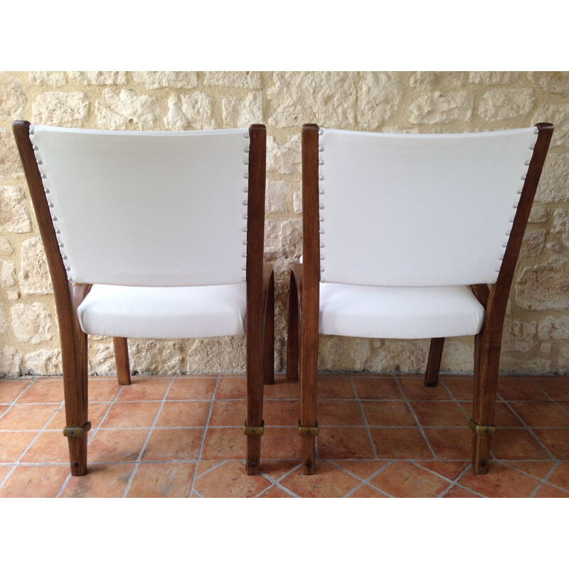 Pair of vintage wood and skai chairs by Wilhelm Von Bode for Steiner, 1950