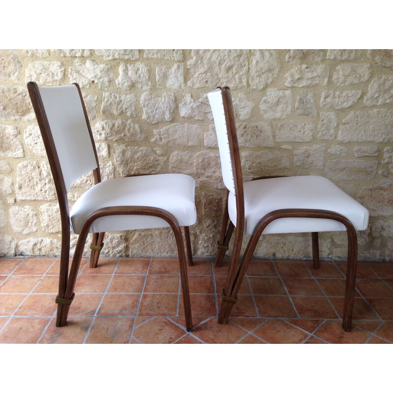 Ein Paar Vintage-Stühle aus Holz und Skai von Wilhelm Von Bode für Steiner, 1950