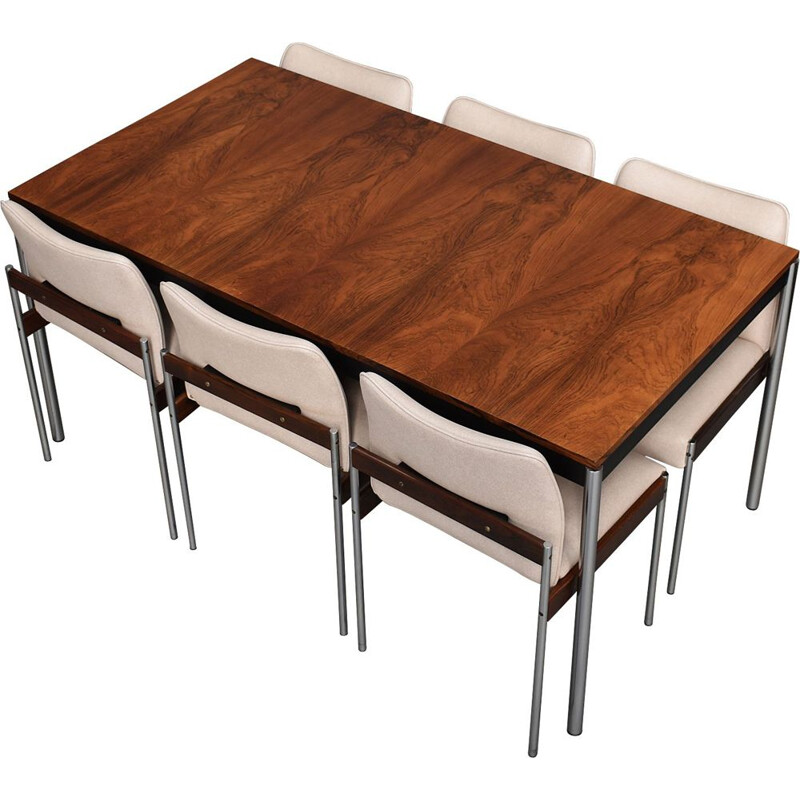 Brazilian rosewood and chrome Thereca dining set, 1960