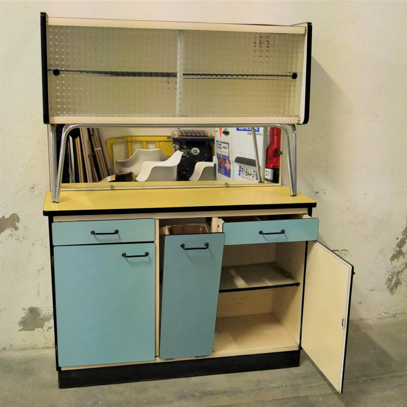 Vintage blue formica kitchen cabinet, 1950