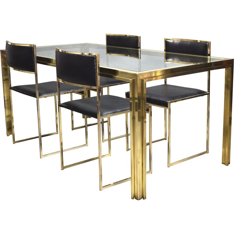 Vintage dining set in gold plate and brass, Italy, 1970s