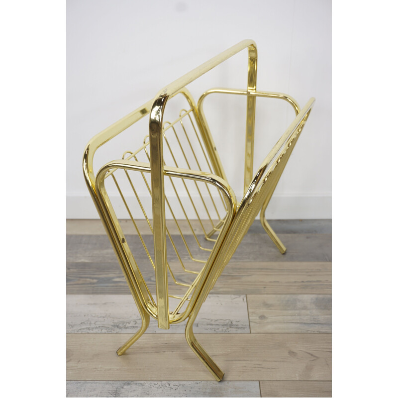 Vintage brass and metal magazine rack, 1970s