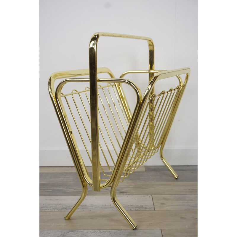 Vintage brass and metal magazine rack, 1970s