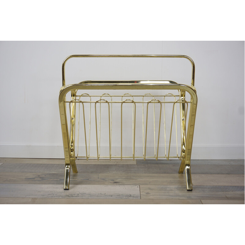 Vintage brass and metal magazine rack, 1970s