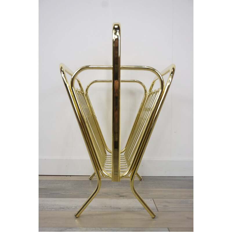 Vintage brass and metal magazine rack, 1970s