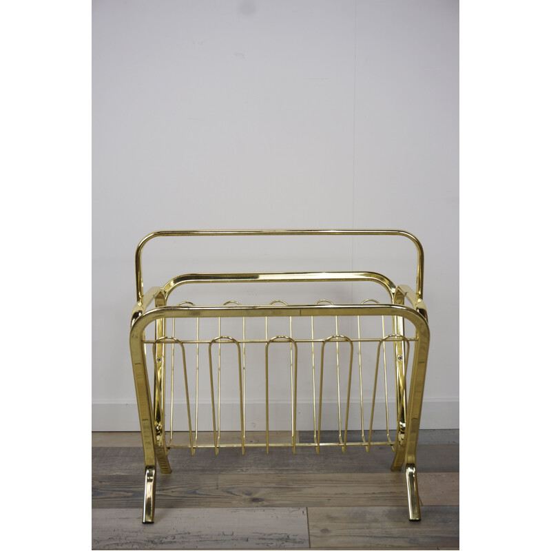 Vintage brass and metal magazine rack, 1970s