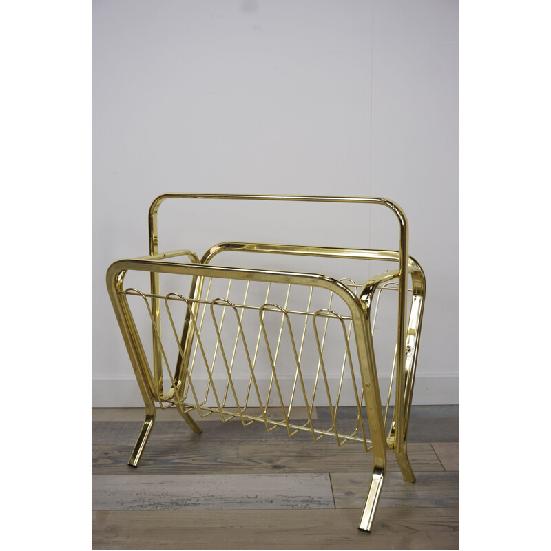 Vintage brass and metal magazine rack, 1970s