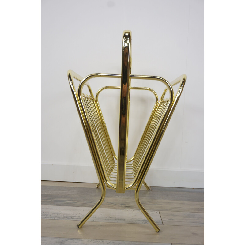 Vintage brass and metal magazine rack, 1970s