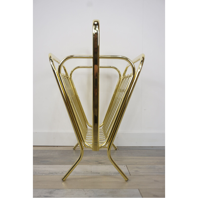 Vintage brass and metal magazine rack, 1970s