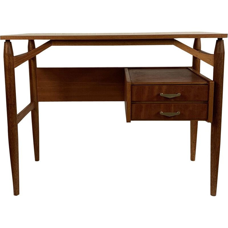 Vintage wood and brass desk by Dal Vera, 1950s