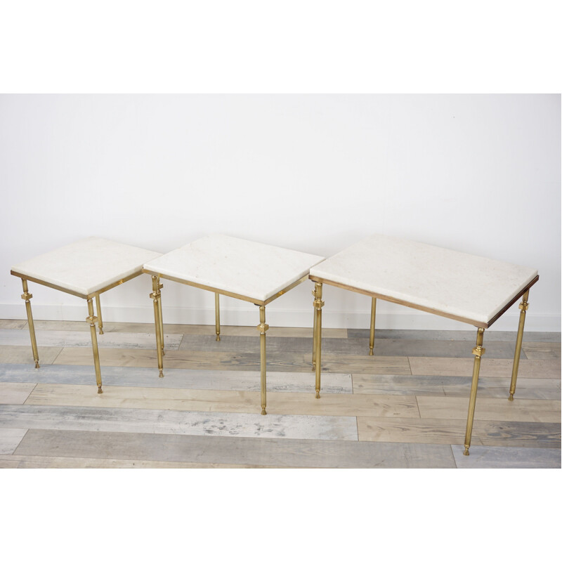 Suite of Vintage brass and marble nesting tables, 1970s