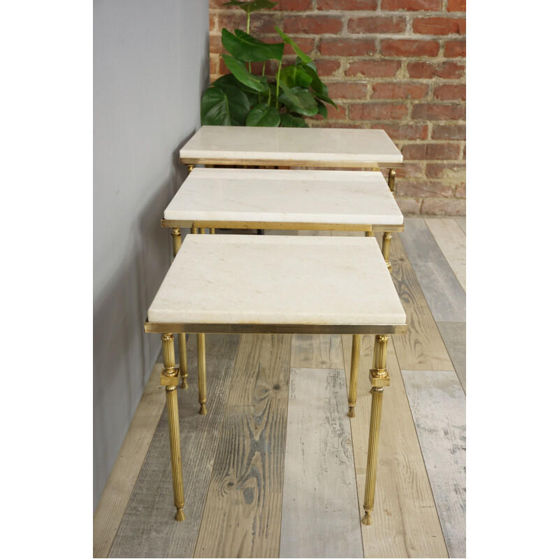 Suite of Vintage brass and marble nesting tables, 1970s