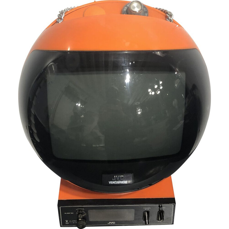 Vintage TV Videosphere with clock radio by JVC, 1970s