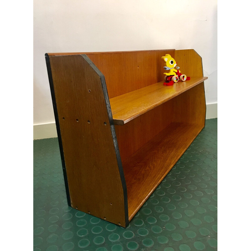 Varnished oak wall shelf, 1950s