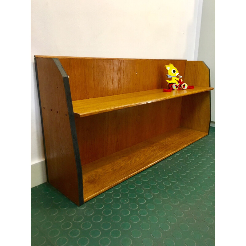 Varnished oak wall shelf, 1950s