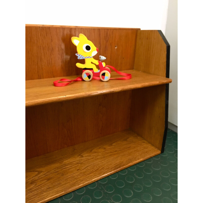 Varnished oak wall shelf, 1950s