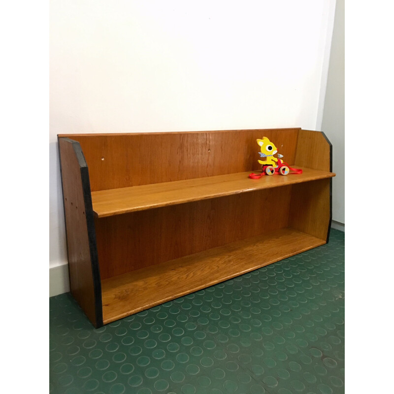 Varnished oak wall shelf, 1950s