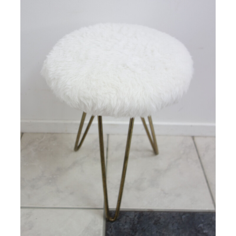 Vintage white stool with hairpin legs, 1960s