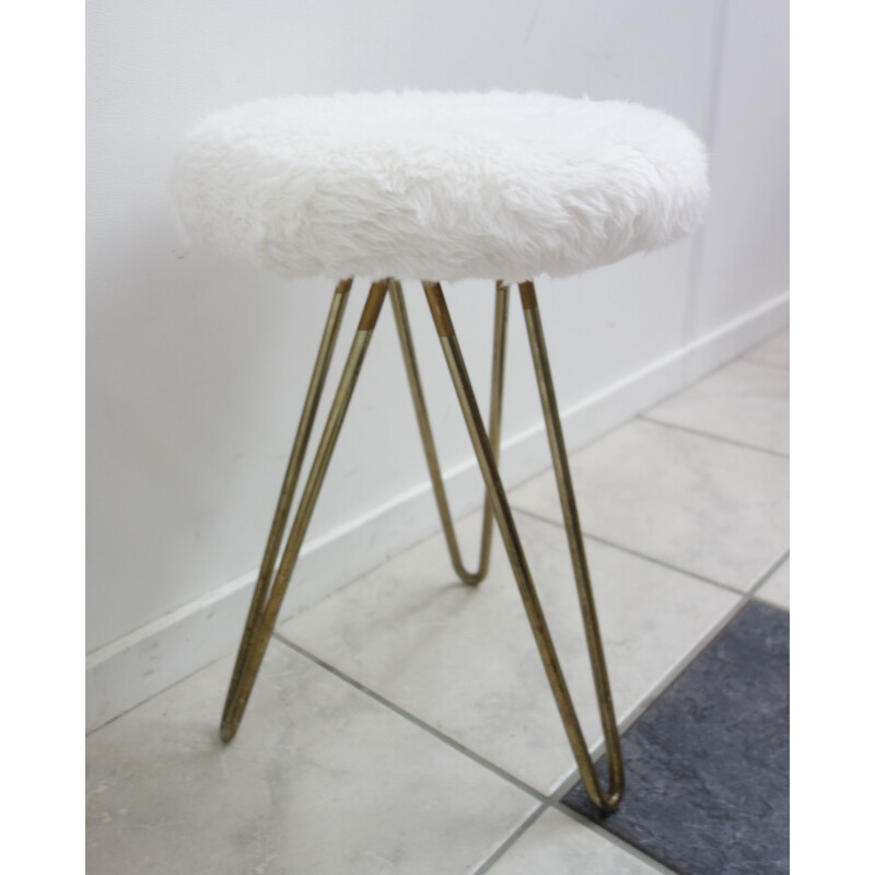 Tabouret vintage blanc avec pieds en épingle, 1960