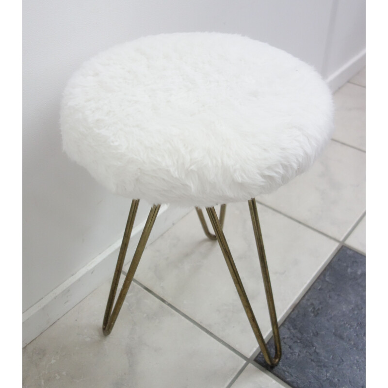 Vintage white stool with hairpin legs, 1960s