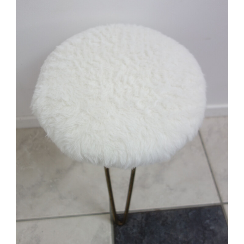 Tabouret vintage blanc avec pieds en épingle, 1960