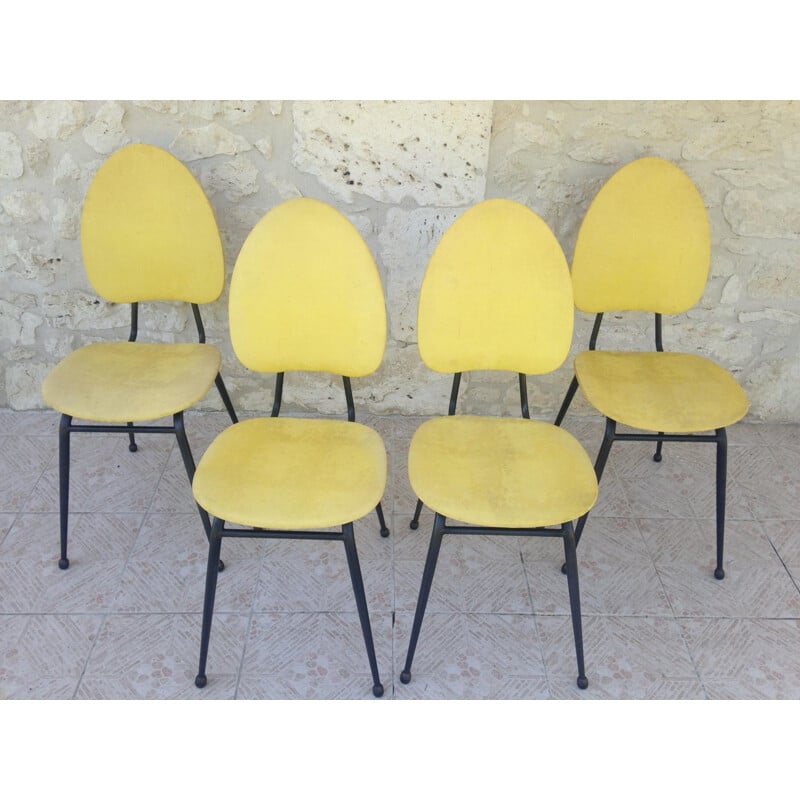 Ensemble de 4 chaises vintage en skaï et metal, 1950-60