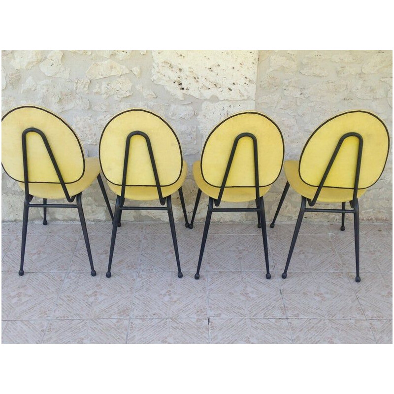 Ensemble de 4 chaises vintage en skaï et metal, 1950-60