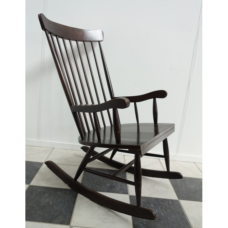 Vintage brown wooden rocking chair, 1970s