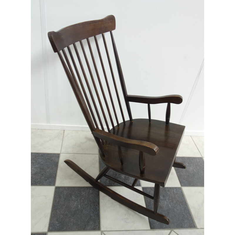 Vintage brown wooden rocking chair, 1970s