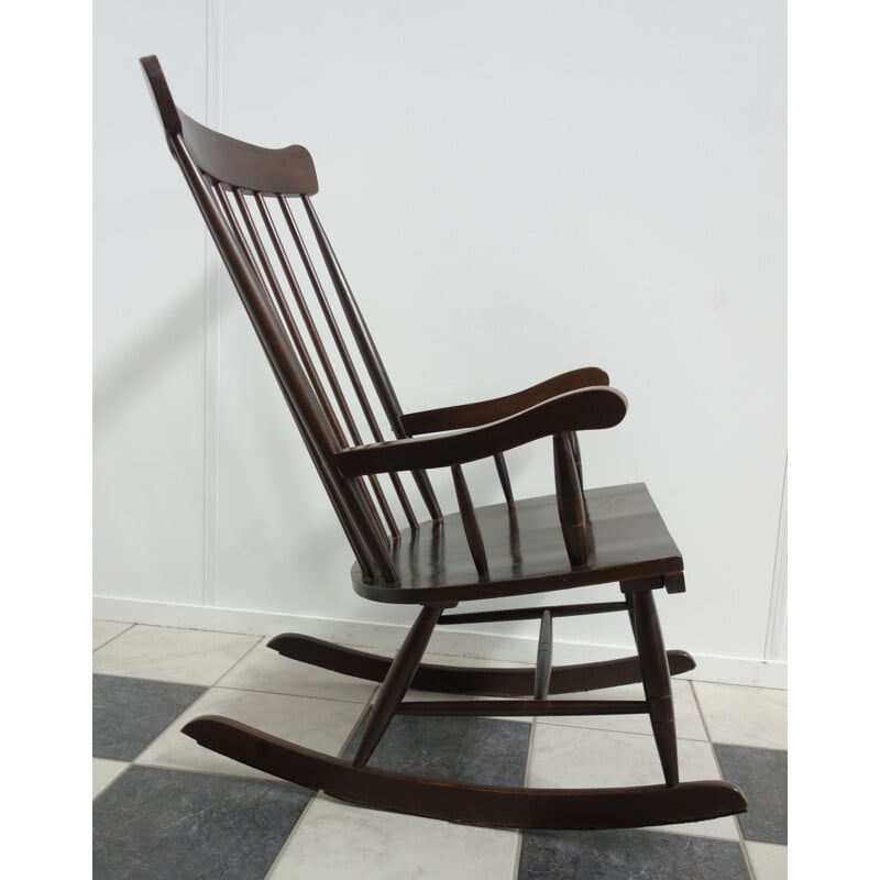 Vintage brown wooden rocking chair, 1970s