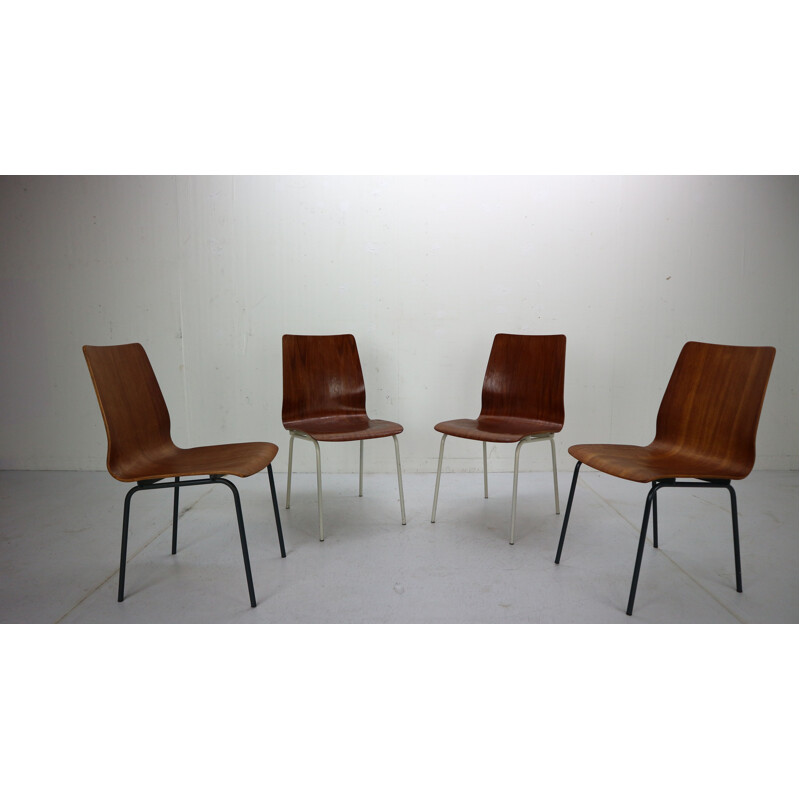 Set of 4 vintage teak dining chairs by Friso Kramer for Auping, 1950s