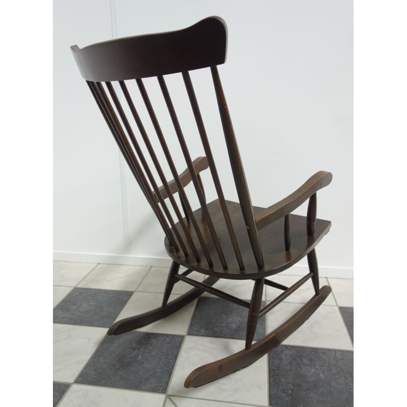 Vintage brown wooden rocking chair, 1970s