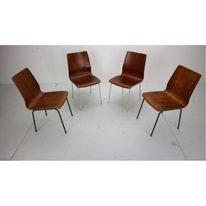 Set of 4 vintage teak dining chairs by Friso Kramer for Auping, 1950s