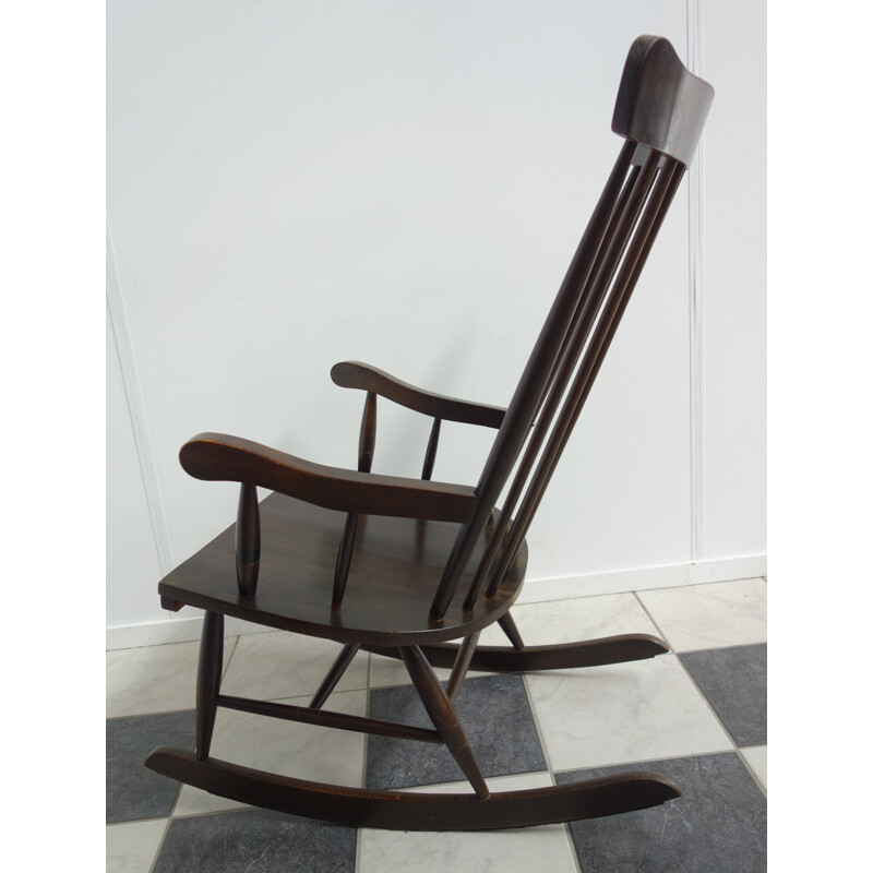 Vintage brown wooden rocking chair, 1970s