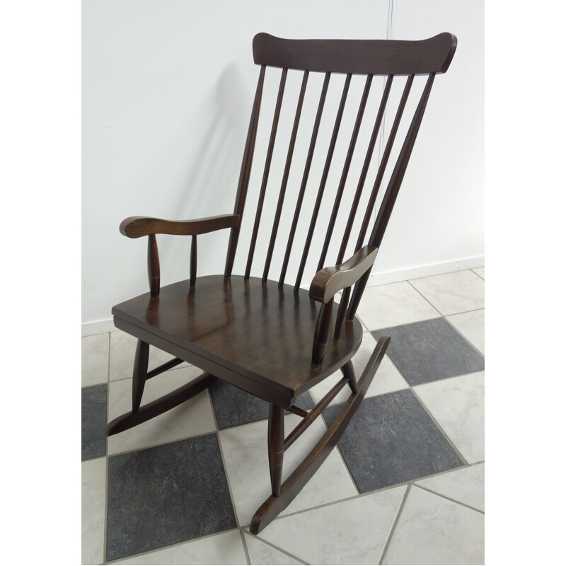 Vintage brown wooden rocking chair, 1970s