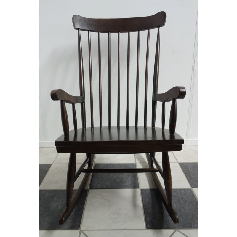 Vintage brown wooden rocking chair, 1970s