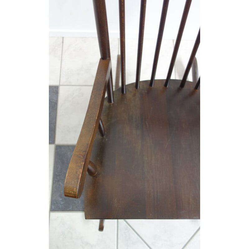 Vintage brown wooden rocking chair, 1970s