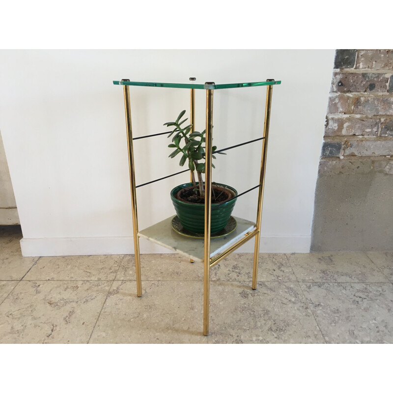 Vintage glass and marble bedside table, 1960s