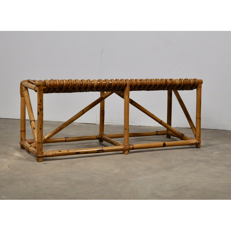 Vintage rattan bench 1960s