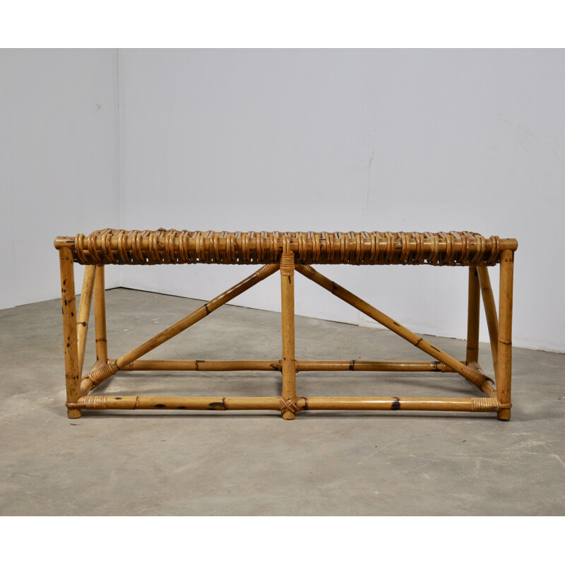 Vintage rattan bench 1960s