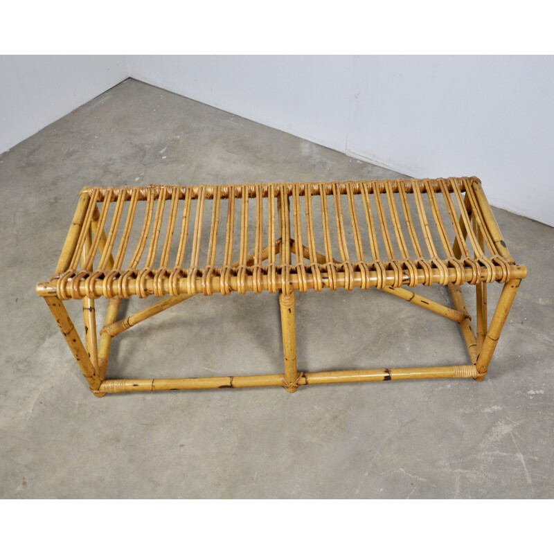 Vintage rattan bench 1960s