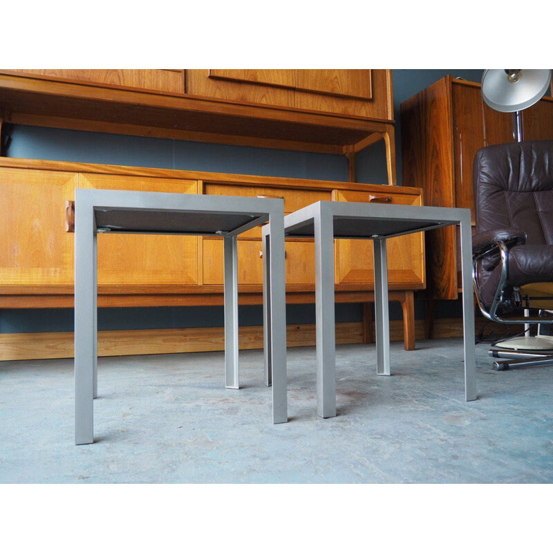 Vintage Danish Coffee Side Tables Slate & Stainless Steel by Rubner.dk 