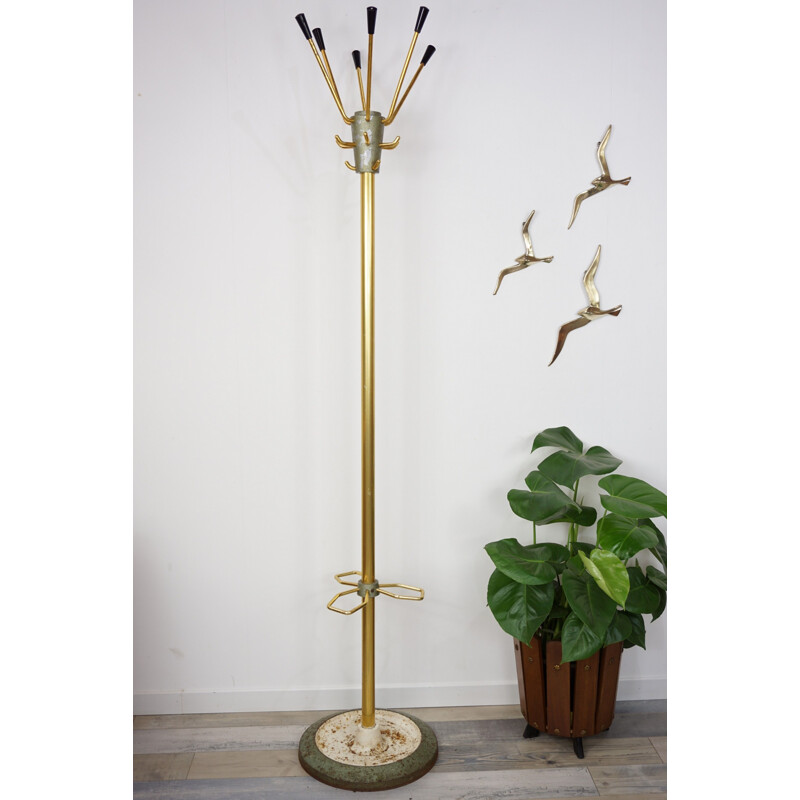 Vintage metal coat rack with umbrella stand, 1950