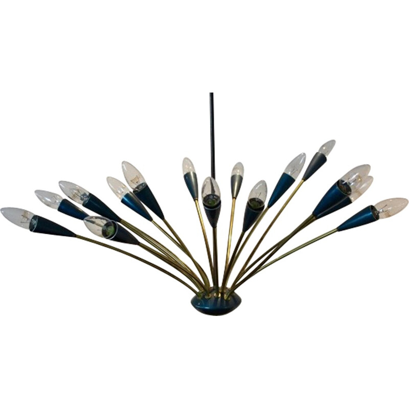 Stilnovo brass and enameled steel chandelier - 1950s